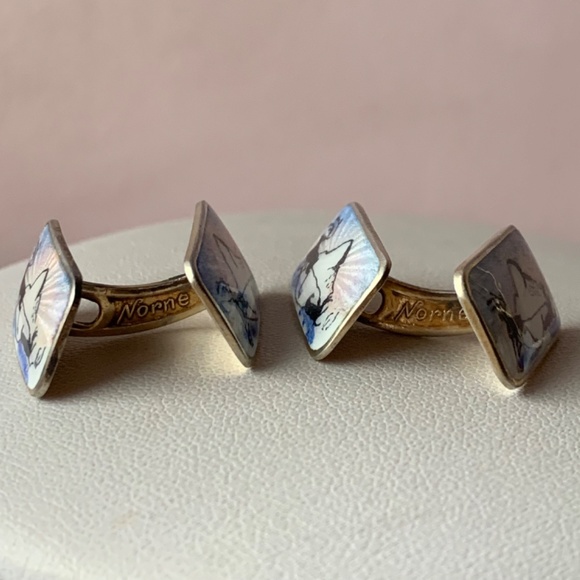 ANTIQUE NORWEGIAN STERLING SILVER GUILLOCHE ENAMEL MEN'S CUFFLINKS HALLMARKED - Picture 14 of 16